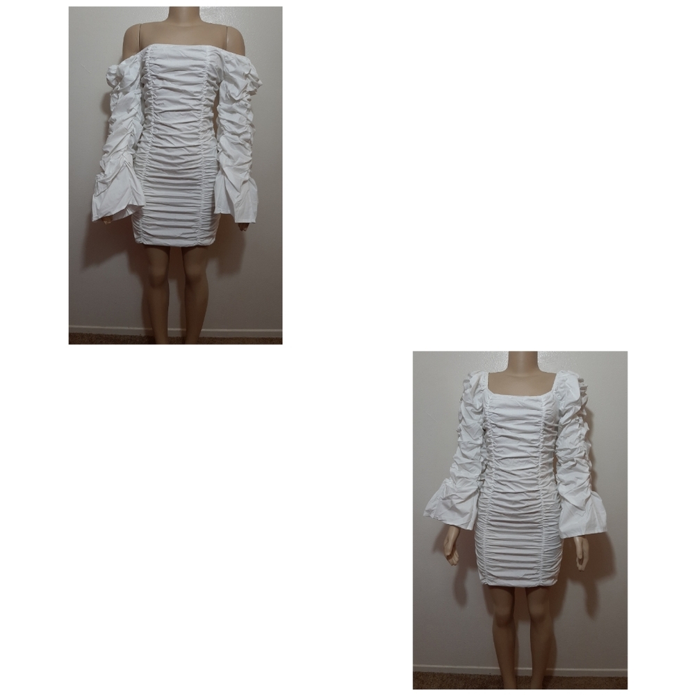 Kylie Inspired Rouched Bodycon White Dress Large - Picture 6 of 9